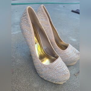 Elegant Tan Rhinestone Women's Heels